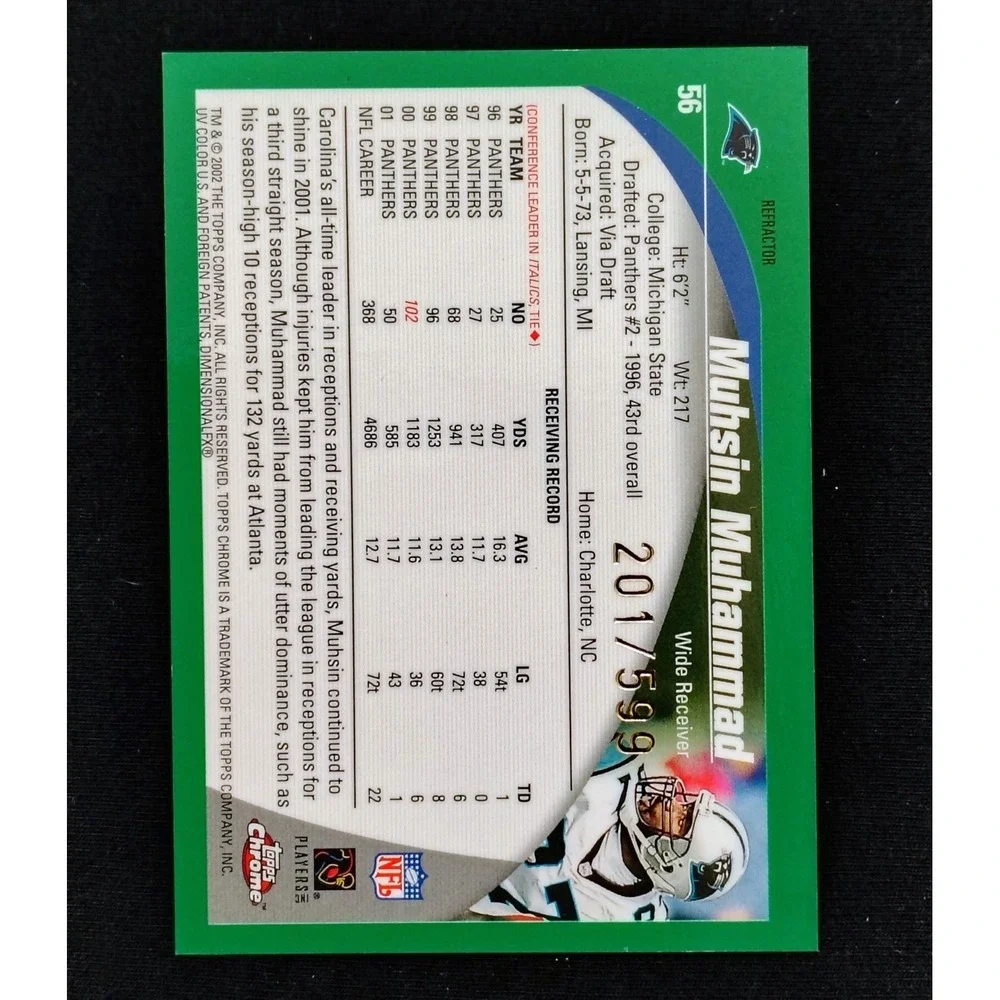 2002 Topps Chrome Muhsin Muhammad #56‎ Black Refractor 201/599 Carolina Panthers
